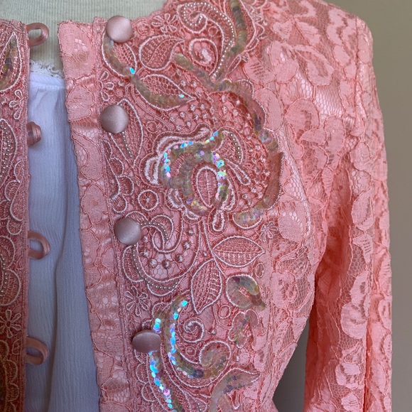 80s Soft Pink Pleated Skirt and Sequinned Lace Bolero set - Picture 4 of 9